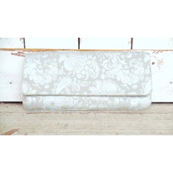 Vintage silver tan floral brocade tapestry evening clutch bag - Picture 2 of 5